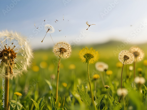 a windy dandelion field                                   