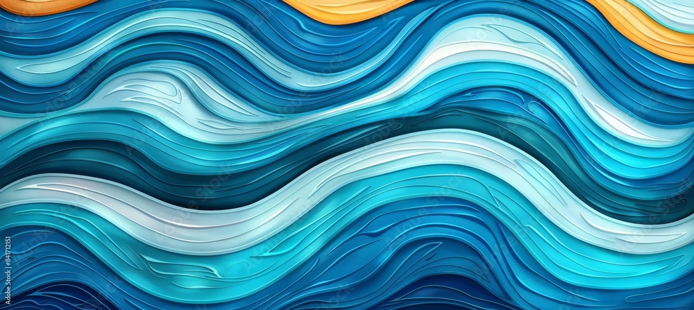 Fototapeta premium Vibrant contemporary wave design in blue navy and gold abstract organic pattern illustration