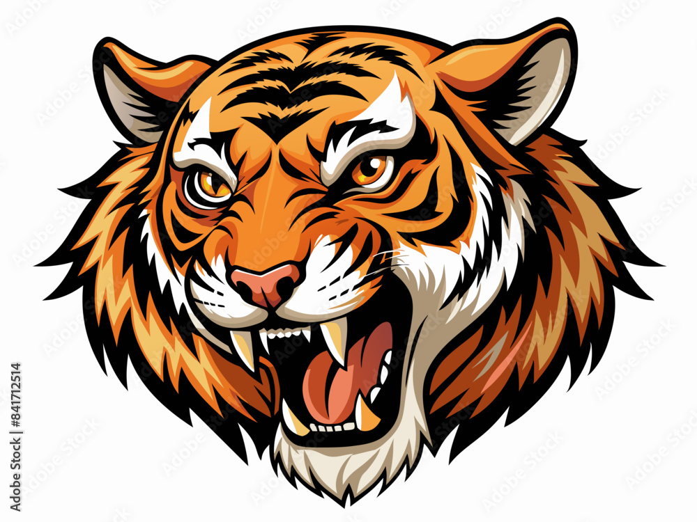 Obraz premium Tiger head with its jaw open vector illustration