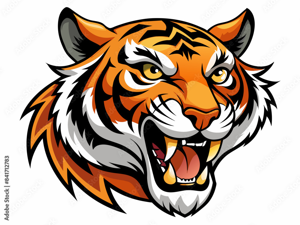 Fototapeta premium Tiger head with its jaw open vector illustration