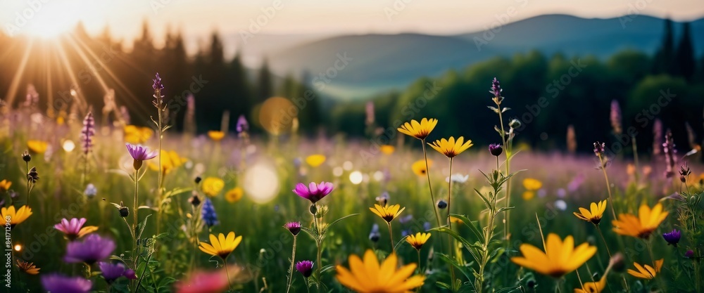 Vibrant summer wildflower meadow with sunlight