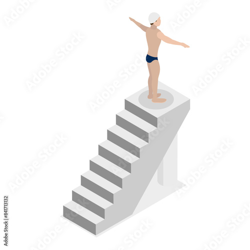 3D Isometric Flat Vector Set of Pool Swimmers, Water Activities. Item 7