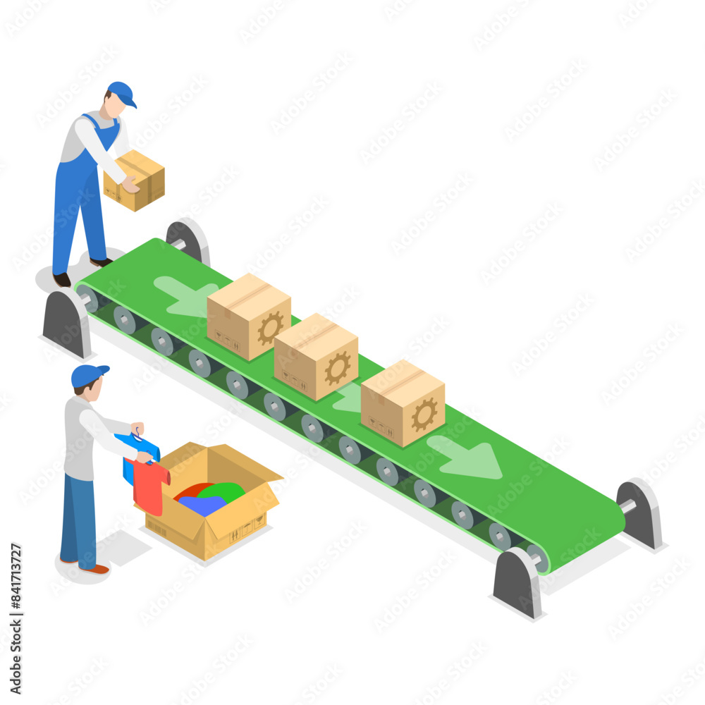 3D Isometric Flat Vector Illustration of Apparel Manufacturing, Clothes Factory. Item 3 3D Isometric Flat Vector Illustration of Apparel Manufacturing, Clothes Factory. Item 3