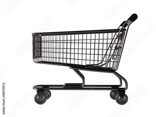 a black shopping cart with wheels