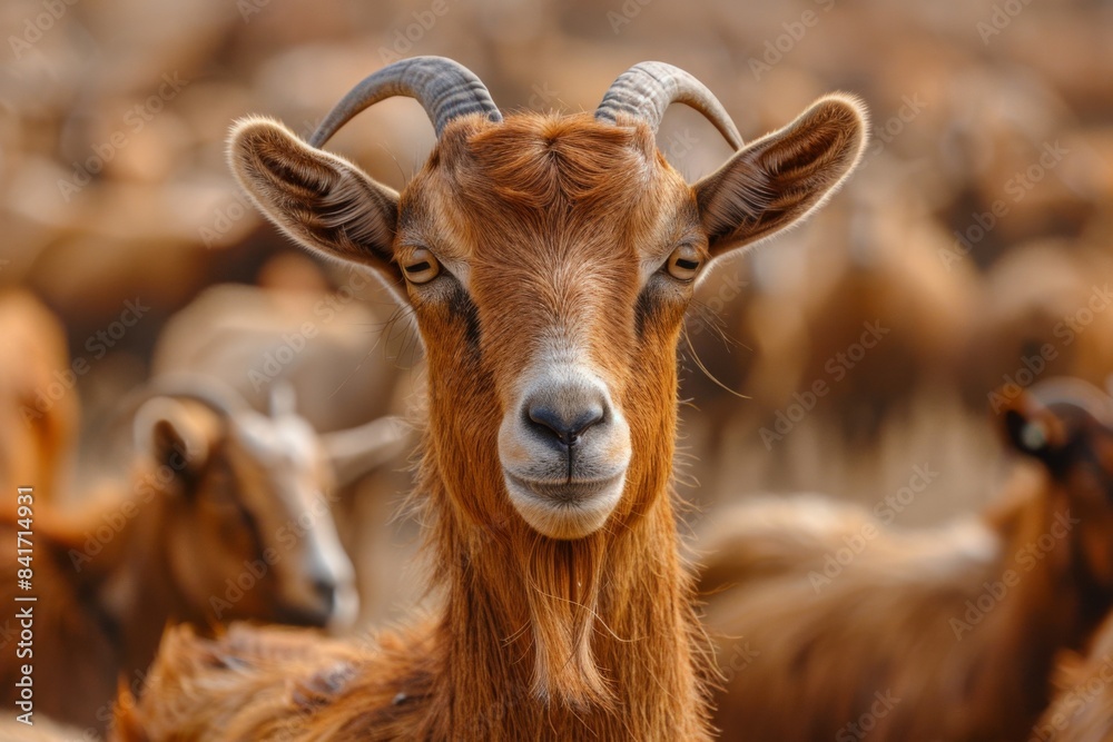 Portrait of a Brown Goat in a Herd Portrait of a Brown Goat in a Herd