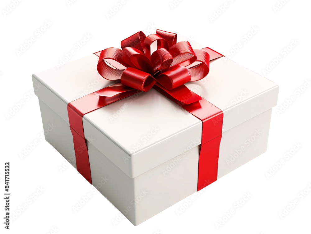 a white box with a red ribbon and a bow a white box with a red ribbon and a bow