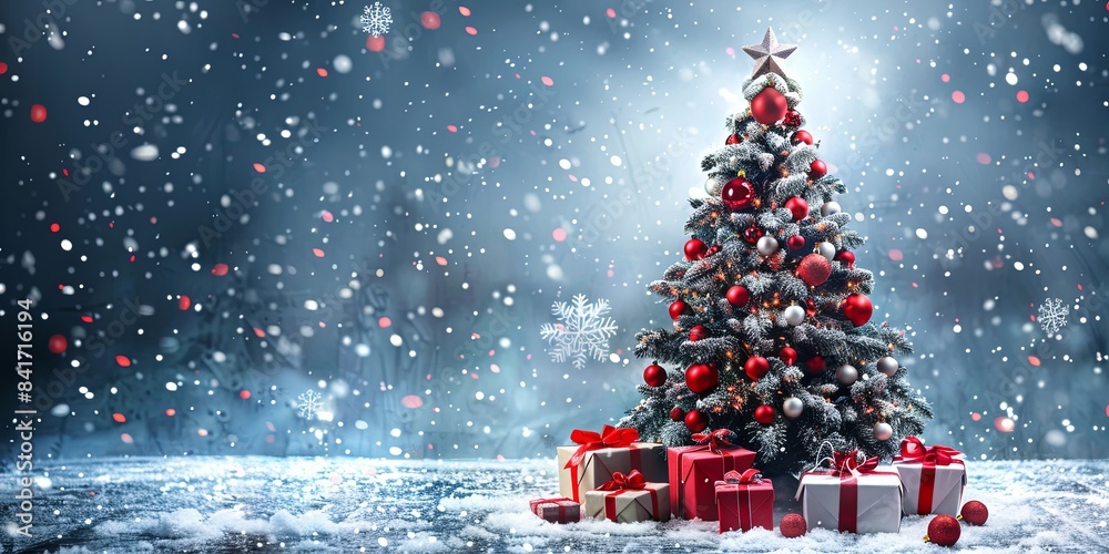 Elegant Christmas Tree with Red and Silver Gifts Elegant Christmas Tree with Red and Silver Gifts