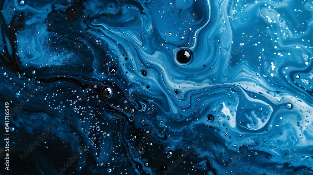 Abstract art blue paint background with liquid fluid grunge texture.