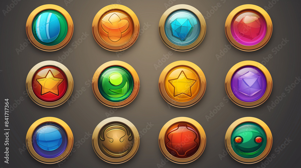 Asset of mobile game or slot game button on dark background, Illustration