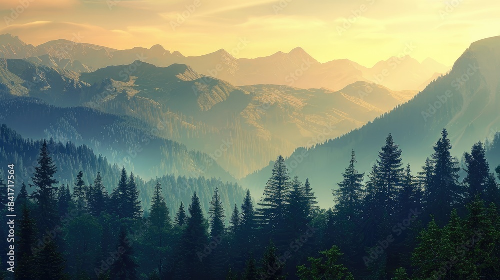 Morning scenery of mountains and woods Morning scenery of mountains and woods