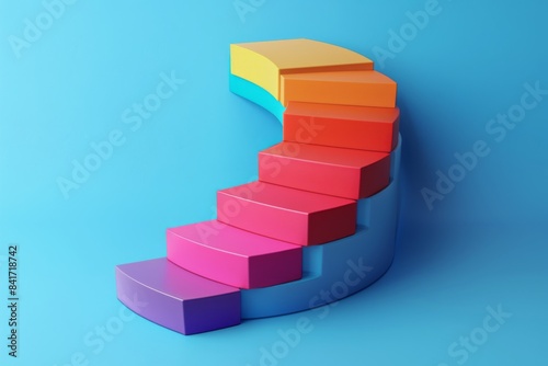 3D Colorful Staircase on Blue Background