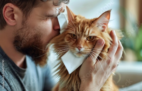 Man Cradles Orange Tabby Cat With One Hand While Kissing Its Head