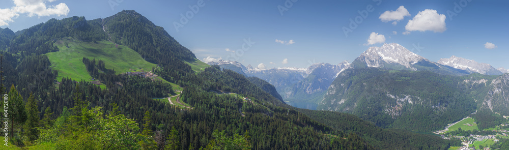 View of mountain valley near Jenner mount in Berchtesgaden National Park, Alps