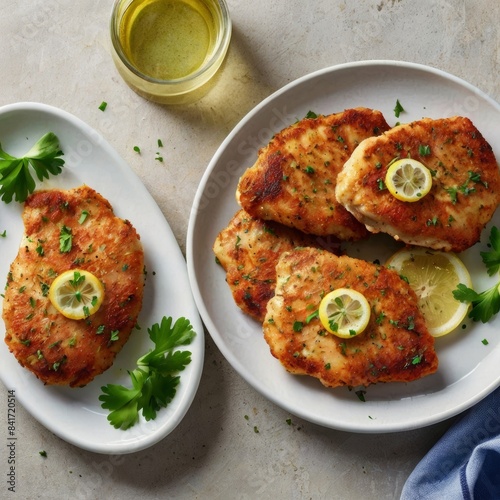 Wallpaper Mural Chicken cutlets images fried chicken with lemon, tomatoes and onion Torontodigital.ca