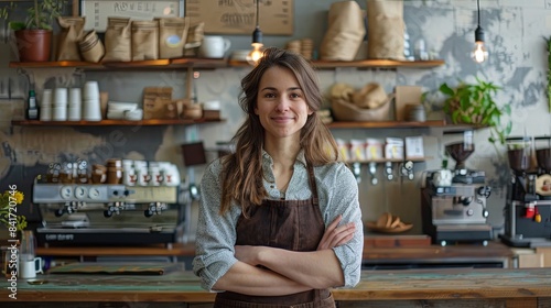 Cheerful Barista in Tropical Themed Café © gen_pick