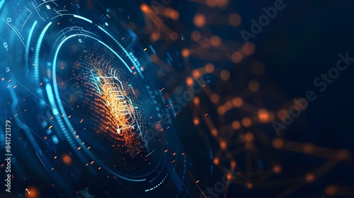 2fa authentication login or cybersecurity fingerprint and secure online connection of professional Enterprise resource planning ERP electronic account, wide futuristic banner design