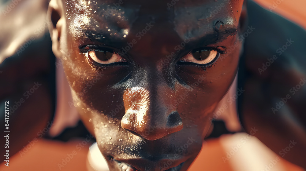 A close-up shot of an African American track and field runner A close-up shot of an African American track and field runner
