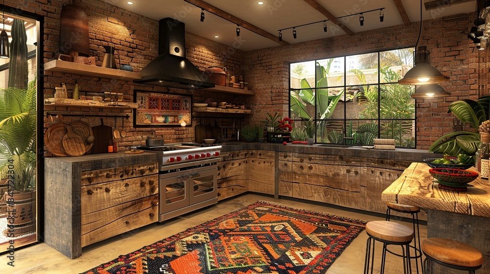 This image depicts a rustic countryside African kitchen, featuring mud walls, a thatched roof, and a traditional cooking hearth. The simple yet charming space reflects a deep connection to nature This image depicts a rustic countryside African kitchen, featuring mud walls, a thatched roof, and a traditional cooking hearth. The simple yet charming space reflects a deep connection to nature