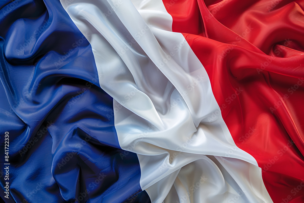 The clean and vibrant flag of France, depicted realistically with no artistic effects, showing crisp details and bright colors The clean and vibrant flag of France, depicted realistically with no artistic effects, showing crisp details and bright colors
