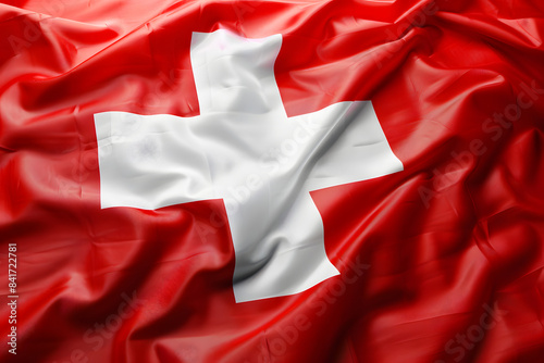 The clean and vibrant flag of Switzerland, depicted realistically with no artistic effects, showing crisp details and bright colors 