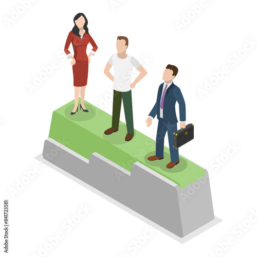 3D Isometric Flat Illustration of Equality vs Equity vs Justice, Human Rights and Protection from Discrimination. Item 1