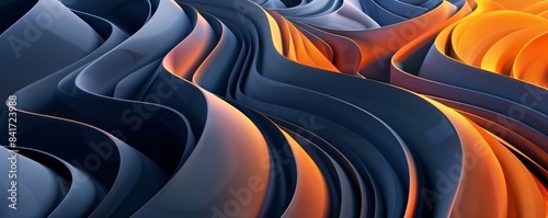 Vibrant orange and blue wavy shapes on abstract background