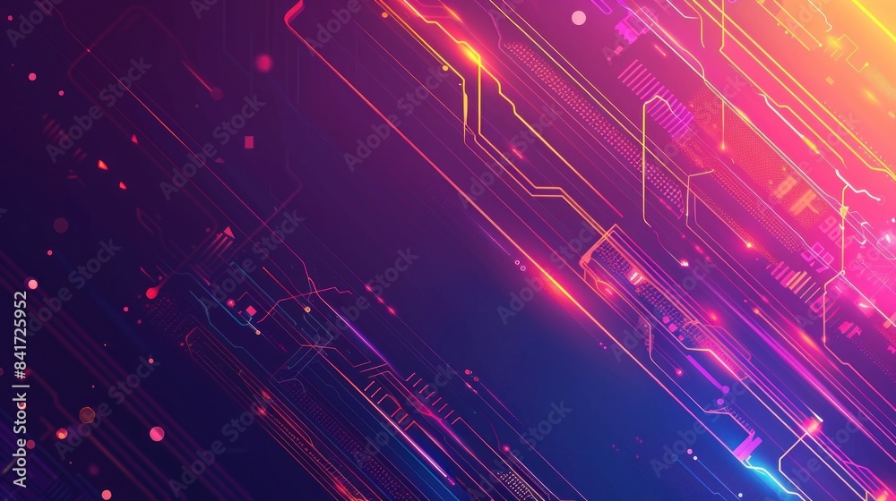 Obraz premium Vibrant red and yellow digital circuit design