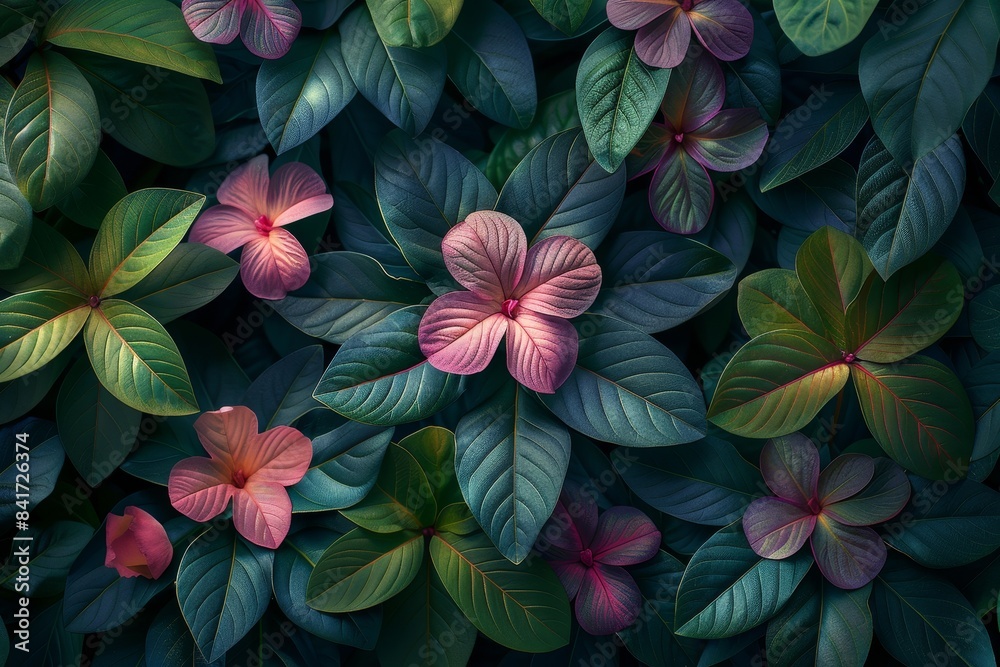 Vibrant pink and purple flowers with lush green leaves creating a stunning natural background. Perfect for nature and botanical themes. Vibrant pink and purple flowers with lush green leaves creating a stunning natural background. Perfect for nature and botanical themes.