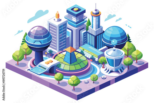 3D isometric design concept, urban skyscraper view