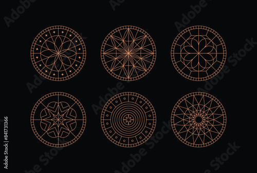 Vector minimal geometric illustrations set - trendy abstract aesthetic linear compositions, prints, frames and graphic design elements..