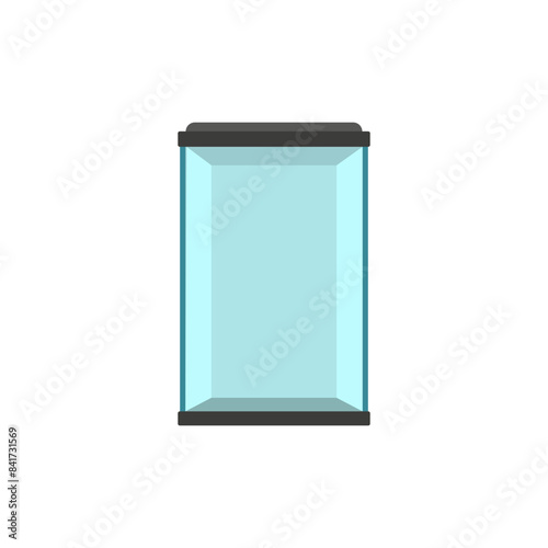 Empty high glass aquarium of a rectangular shape. Vector illustration on blank white background.