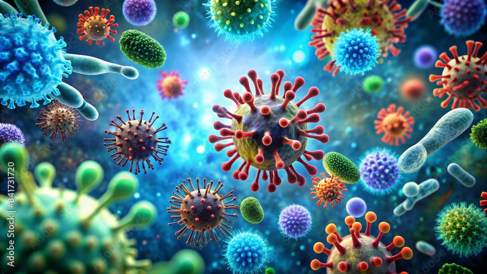 Fototapeta premium Vibrant Visualization: Viruses and Bacteria in Focus