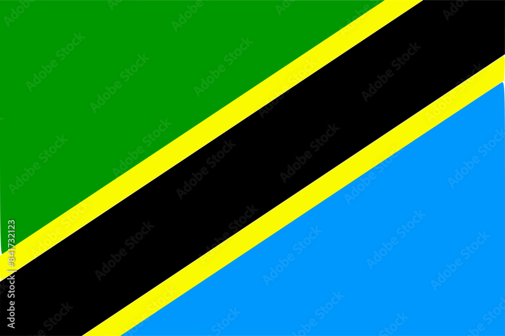 The flag of Tanzania. Flag icon. Standard color. Standard size. A rectangular flag. Computer illustration. Digital illustration. Vector illustration.