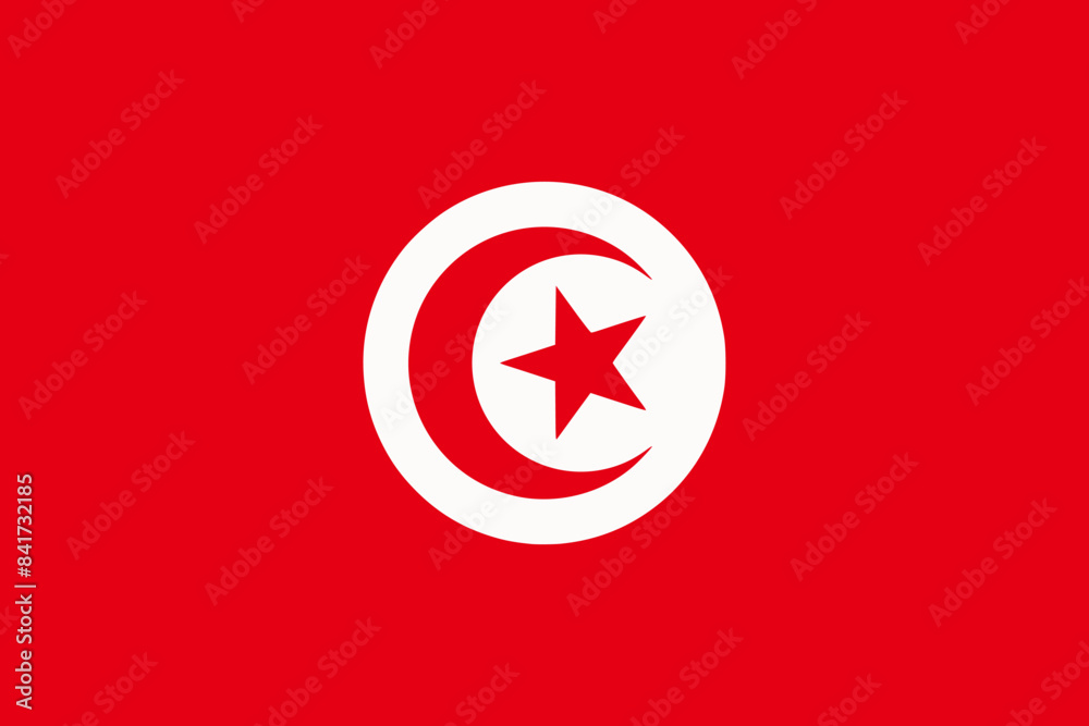 The flag of Tunisia. Flag icon. Standard color. Standard size. A rectangular flag. Computer illustration. Digital illustration. Vector illustration. The flag of Tunisia. Flag icon. Standard color. Standard size. A rectangular flag. Computer illustration. Digital illustration. Vector illustration.