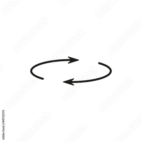 Two semicircular thin arrows rotate. Semi circle arrows following each other and moving in a circle. Vector symbol. Isolated Illustration on white background.
