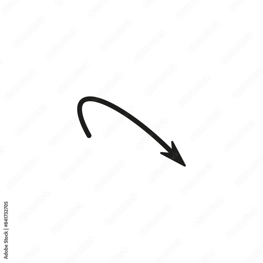 Semicircular thin arrow. Rounded curved shape. The semi circle arrow is moving and flies along a circular trajectory and path. Vector symbol. Isolated Illustration on white background. Semicircular thin arrow. Rounded curved shape. The semi circle arrow is moving and flies along a circular trajectory and path. Vector symbol. Isolated Illustration on white background.