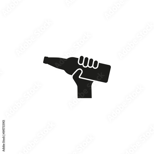 Hand holding a bottle of beer. Vector illustration white background. 