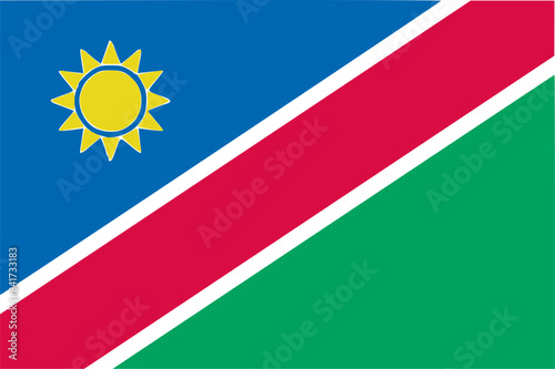 The flag of Namibia. Flag icon. Standard color. Standard size. A rectangular flag. Computer illustration. Digital illustration. Vector illustration.