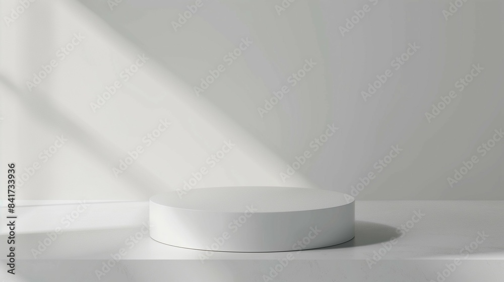 Minimalist white pedestal bathed in natural sunlight, creating shadows and highlighting its clean, simple design against a light background. Minimalist white pedestal bathed in natural sunlight, creating shadows and highlighting its clean, simple design against a light background.
