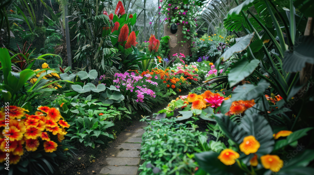 Obraz premium Butterfly garden with a variety of flowering plants