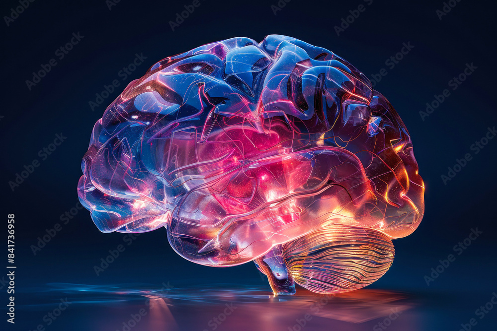 Artistic glass brain render with fiery highlights Artistic glass brain render with fiery highlights