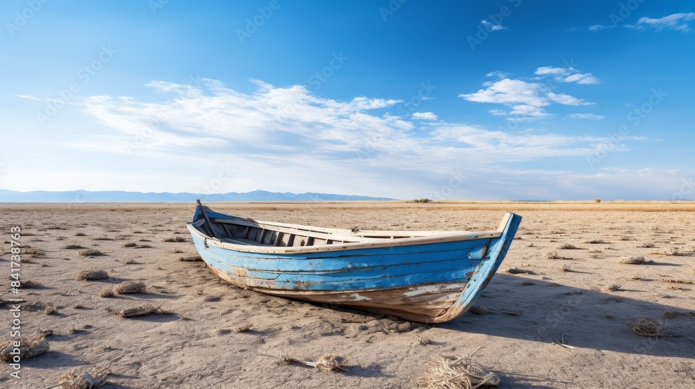 Wooden boat on dry cracked land, Global warming. Wooden boat on dry cracked land, Global warming.