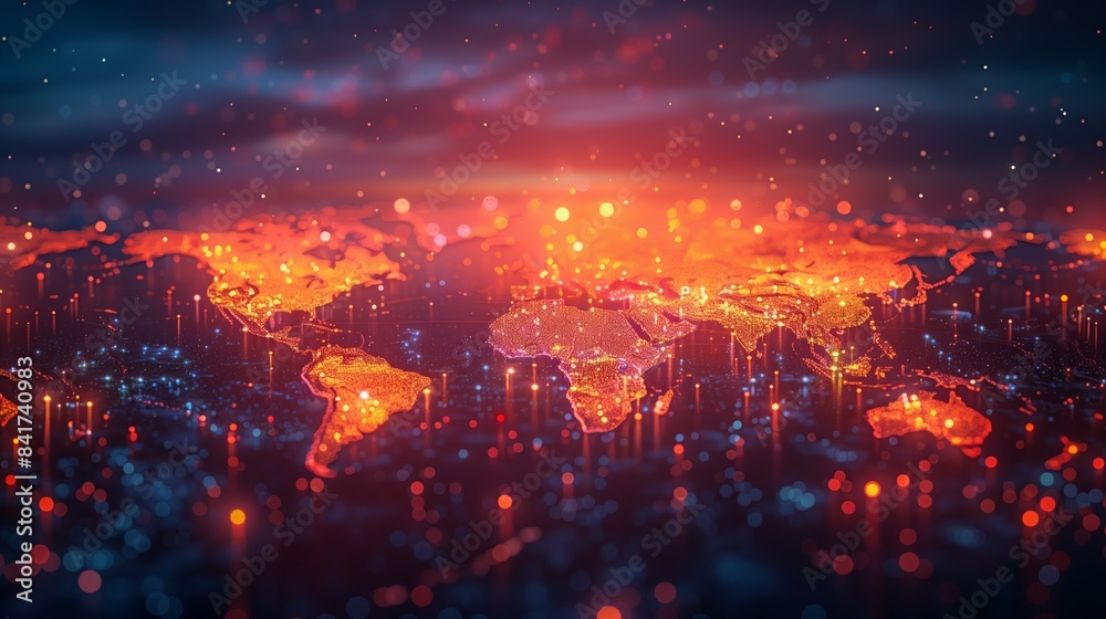 Obraz premium A Digital World Map With Glowing Cities and Lines