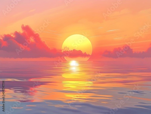 Breathtaking Sunrise Over Tranquil Ocean Horizon Signifying New Beginnings and Optimism