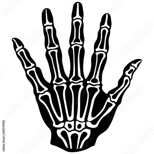 Black and white illustration of a skeletal zombie hand, perfect for halloween graphics, horror designs, and spooky decorations