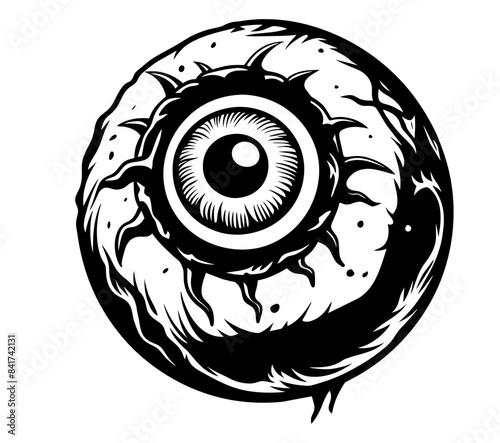 Striking black and white digital detailed zombie eye for spooky halloween designs and decorations