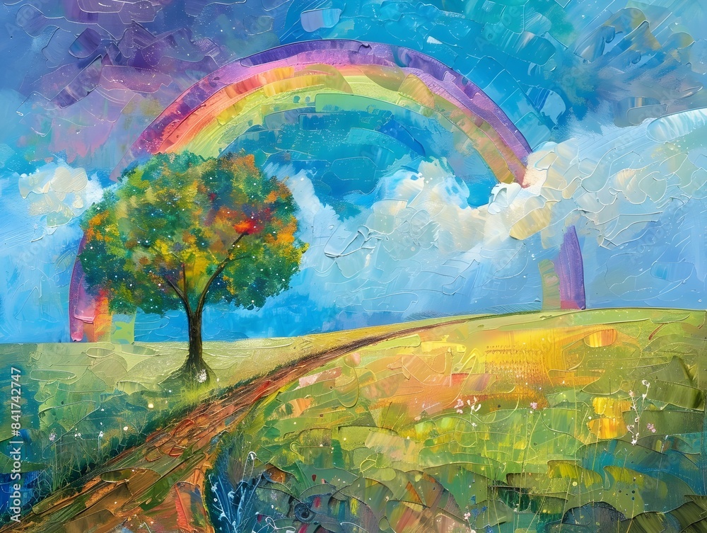Radiant Rainbow Adorns Verdant Meadow,Evoking Cheer and Optimism in Idyllic Landscape Radiant Rainbow Adorns Verdant Meadow,Evoking Cheer and Optimism in Idyllic Landscape