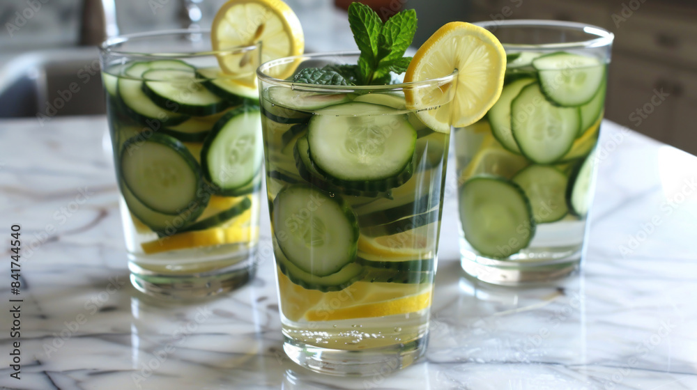 Detox water infused with cucumber, lemon, and mint Detox water infused with cucumber, lemon, and mint