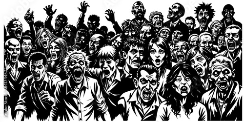 Creepy and spooky zombie horde seamless pattern for halloween and horror graphic design projects for creating a terrifying and eerie atmosphere