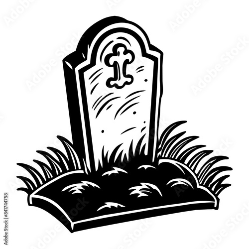 Vintage halloween tombstone with black and white gothic design for spooky season theme and autumn decoration concept